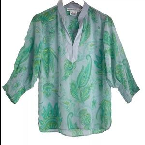 L Gretchen Scott Tunic Top Dreamy Paisley Rope Semi-sheer dove gray blue green